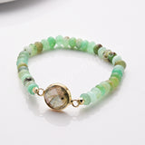 Gold Plated Round Natural Stone & Chrysoprase Beads Bracelet, Handmade Gemstone Jewelry Bracelet ZG0531-10