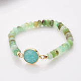 Gold Plated Round Natural Stone & Chrysoprase Beads Bracelet, Handmade Gemstone Jewelry Bracelet ZG0531-10