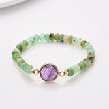 Gold Plated Round Natural Stone & Chrysoprase Beads Bracelet, Handmade Gemstone Jewelry Bracelet ZG0531-10