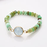 Gold Plated Round Natural Stone & Chrysoprase Beads Bracelet, Handmade Gemstone Jewelry Bracelet ZG0531-10