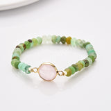 Gold Plated Round Natural Stone & Chrysoprase Beads Bracelet, Handmade Gemstone Jewelry Bracelet ZG0531-10