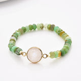 Gold Plated Round Natural Stone & Chrysoprase Beads Bracelet, Handmade Gemstone Jewelry Bracelet ZG0531-10