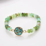 Gold Plated Round Natural Stone & Chrysoprase Beads Bracelet, Handmade Gemstone Jewelry Bracelet ZG0531-10