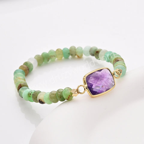 Rectangle Multi Gemstone Faceted Gold Bracelet, Australia Jade Beads Bracelet, Handmade Boho Jewelry ZG0531-1