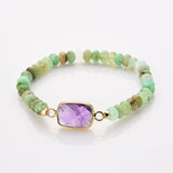 Rectangle Multi Gemstone Faceted Gold Bracelet, Australia Jade Beads Bracelet, Handmade Boho Jewelry ZG0531-1