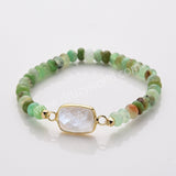 Rectangle Multi Gemstone Faceted Gold Bracelet, Australia Jade Beads Bracelet, Handmade Boho Jewelry ZG0531-1