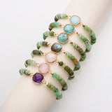 Gold Square Moonstone Crystal Faceted Stretch Bracelet, Australia Jade Beads, Handmade Boho Jewelry Bracelet ZG0531-2