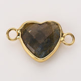 Heartz Natural Gemstone Gold Bezel Connectors, Faceted Crystal Heart Connectors ZG0531-3-C