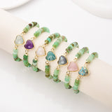 Rainbow Heart Aquamarine Crystal Faceted Stretch Gold Plated Bracelet, Australia Jade Beaded Boho Bracelet Jewelry ZG0531-3