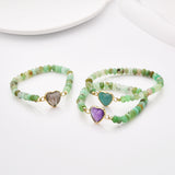 Rainbow Heart Aquamarine Crystal Faceted Stretch Gold Plated Bracelet, Australia Jade Beaded Boho Bracelet Jewelry ZG0531-3