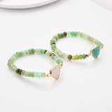 Rainbow Heart Aquamarine Crystal Faceted Stretch Gold Plated Bracelet, Australia Jade Beaded Boho Bracelet Jewelry ZG0531-3