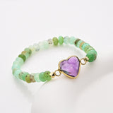 Rainbow Heart Aquamarine Crystal Faceted Stretch Gold Plated Bracelet, Australia Jade Beaded Boho Bracelet Jewelry ZG0531-3