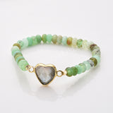 Rainbow Heart Aquamarine Crystal Faceted Stretch Gold Plated Bracelet, Australia Jade Beaded Boho Bracelet Jewelry ZG0531-3