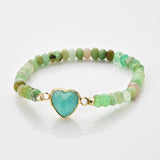 Rainbow Heart Aquamarine Crystal Faceted Stretch Gold Plated Bracelet, Australia Jade Beaded Boho Bracelet Jewelry ZG0531-3