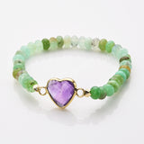 Rainbow Heart Aquamarine Crystal Faceted Stretch Gold Plated Bracelet, Australia Jade Beaded Boho Bracelet Jewelry ZG0531-3