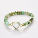 Rainbow Heart Aquamarine Crystal Faceted Stretch Gold Plated Bracelet, Australia Jade Beaded Boho Bracelet Jewelry ZG0531-3