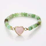 Rainbow Heart Aquamarine Crystal Faceted Stretch Gold Plated Bracelet, Australia Jade Beaded Boho Bracelet Jewelry ZG0531-3