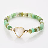 Rainbow Heart Aquamarine Crystal Faceted Stretch Gold Plated Bracelet, Australia Jade Beaded Boho Bracelet Jewelry ZG0531-3