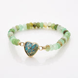 Rainbow Heart Aquamarine Crystal Faceted Stretch Gold Plated Bracelet, Australia Jade Beaded Boho Bracelet Jewelry ZG0531-3