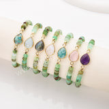 Teardrop Gold Natural Crystal Stone Stretch Bracelet, Chrysoprase Beaded Bracelet ZG0531-4