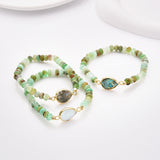 Teardrop Gold Natural Crystal Stone Stretch Bracelet, Chrysoprase Beaded Bracelet ZG0531-4