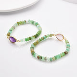 Teardrop Gold Natural Crystal Stone Stretch Bracelet, Chrysoprase Beaded Bracelet ZG0531-4