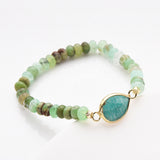 Teardrop Gold Natural Crystal Stone Stretch Bracelet, Chrysoprase Beaded Bracelet ZG0531-4