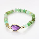 Teardrop Gold Natural Crystal Stone Stretch Bracelet, Chrysoprase Beaded Bracelet ZG0531-4