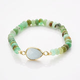 Teardrop Gold Natural Crystal Stone Stretch Bracelet, Chrysoprase Beaded Bracelet ZG0531-4