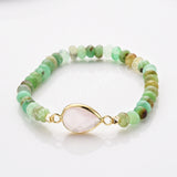 Teardrop Gold Natural Crystal Stone Stretch Bracelet, Chrysoprase Beaded Bracelet ZG0531-4