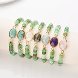 Oval Gold Australia Jade Gemstone Beaded Stretch Bracelet, Birthstone Handmade Boho Bracelet ZG0531-5