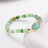 Oval Gold Australia Jade Gemstone Beaded Stretch Bracelet, Birthstone Handmade Boho Bracelet ZG0531-5