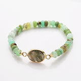 Oval Gold Australia Jade Gemstone Beaded Stretch Bracelet, Birthstone Handmade Boho Bracelet ZG0531-5