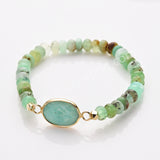 Oval Gold Australia Jade Gemstone Beaded Stretch Bracelet, Birthstone Handmade Boho Bracelet ZG0531-5