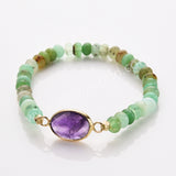 Oval Gold Australia Jade Gemstone Beaded Stretch Bracelet, Birthstone Handmade Boho Bracelet ZG0531-5