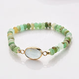 Oval Gold Australia Jade Gemstone Beaded Stretch Bracelet, Birthstone Handmade Boho Bracelet ZG0531-5