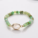 Oval Gold Australia Jade Gemstone Beaded Stretch Bracelet, Birthstone Handmade Boho Bracelet ZG0531-5