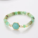 Hexagon Australia Jade Gemstone Beads Stretch Bracelet, Gold Plated Birthstone Handmade Bracelet Boho Jewelry ZG0531-6