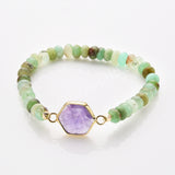 Hexagon Australia Jade Gemstone Beads Stretch Bracelet, Gold Plated Birthstone Handmade Bracelet Boho Jewelry ZG0531-6