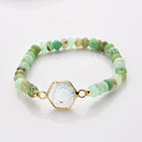 Hexagon Australia Jade Gemstone Beads Stretch Bracelet, Gold Plated Birthstone Handmade Bracelet Boho Jewelry ZG0531-6