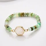 Hexagon Australia Jade Gemstone Beads Stretch Bracelet, Gold Plated Birthstone Handmade Bracelet Boho Jewelry ZG0531-6