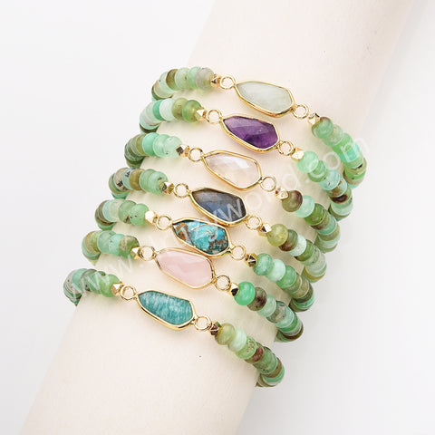 Drop Natural Gemstone & Australia Jade Beads Stretch Bracelet, Gold Plated Crystal Handmade Bracelet For Women ZG0531-7