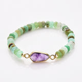 Drop Natural Gemstone & Australia Jade Beads Stretch Bracelet, Gold Plated Crystal Handmade Bracelet For Women ZG0531-7