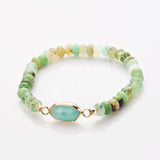 Long Hexagon Multi Gemstone & Australia Jade Beads Bracelet, Gold Plated Handmade Bracelet ZG0531-8