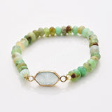 Long Hexagon Multi Gemstone & Australia Jade Beads Bracelet, Gold Plated Handmade Bracelet ZG0531-8