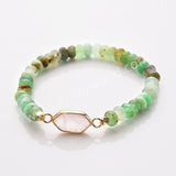 Long Hexagon Multi Gemstone & Australia Jade Beads Bracelet, Gold Plated Handmade Bracelet ZG0531-8