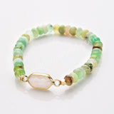 Long Hexagon Multi Gemstone & Australia Jade Beads Bracelet, Gold Plated Handmade Bracelet ZG0531-8