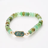 Long Hexagon Multi Gemstone & Australia Jade Beads Bracelet, Gold Plated Handmade Bracelet ZG0531-8