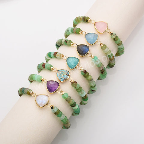 Triangle Rose Quartz Crystal Faceted Stretch Gold Bracelet, Australia Jade Beads, Gemstones Women's Bracelet ZG0531-9