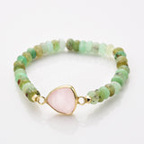 Triangle Rose Quartz Crystal Faceted Stretch Gold Bracelet, Australia Jade Beads, Gemstones Women's Bracelet ZG0531-9